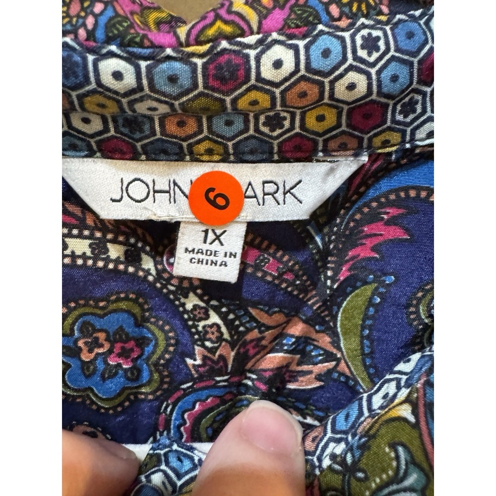 John Mark women's mixed-print button-front tunic‎ Size Large Silky Floral Boho - Picture 5 of 10